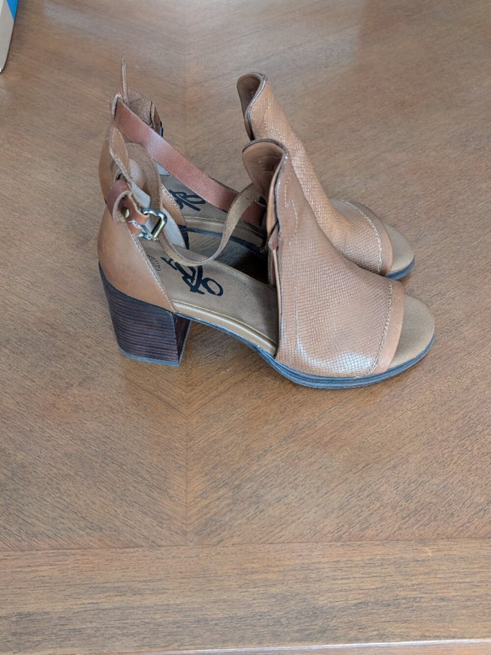 OTBT Metaphor Medium Brown Textured Leather Heel Ankle Bootie w/Buckle